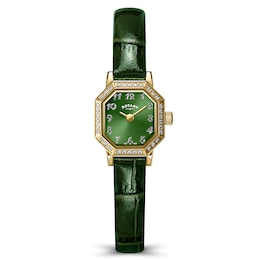 Rotary Heritage Astoria 24mm Green Dial Stone Set Green Leather Strap Watch