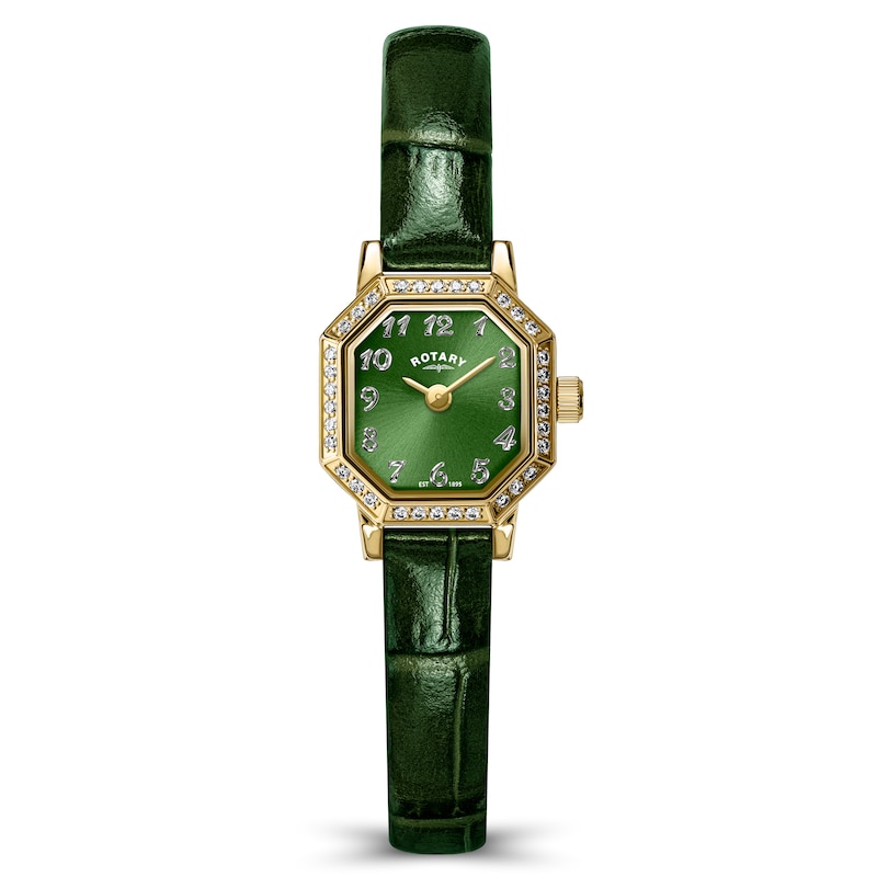 Main Image 1 of Rotary Heritage Astoria 24mm Green Dial Stone Set Green Leather Strap Watch