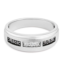 Sterling Silver Black & Clear 0.25ct Diamond Ring