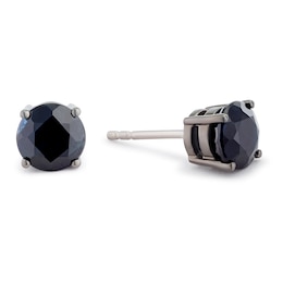 Black Ion-Plated Sterling Silver Black Sapphire Stud Earrings