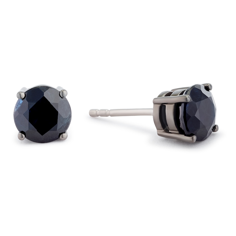 Main Image 1 of Black Ion-Plated Sterling Silver Black Sapphire Stud Earrings