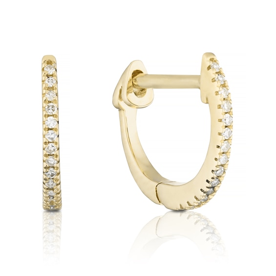 9ct Yellow Gold Diamond Skinny Hoop Earrings