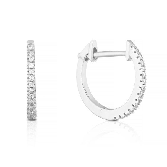 9ct White Gold Diamond Skinny Hoop Earrings