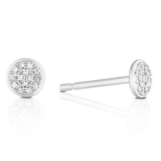 9ct White Gold Diamond Disc Stud Earrings