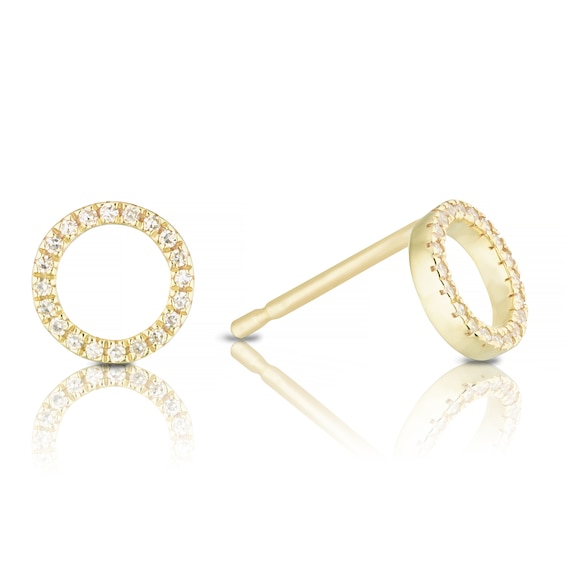 9ct Yellow Gold Diamond Circle Stud Earrings