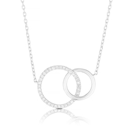 9ct White Gold Diamond Interlinked Circles Necklace