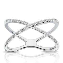 9ct White Gold Cross Over 0.14ct Diamond Ring
