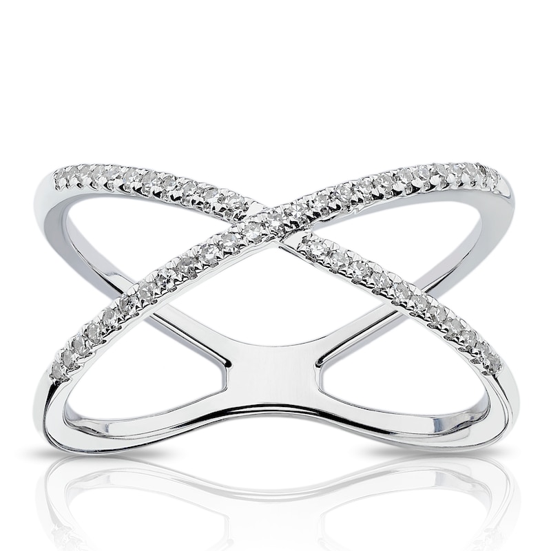 Main Image 1 of 9ct White Gold Cross Over 0.14ct Diamond Ring