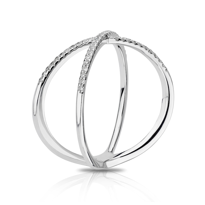 Main Image 2 of 9ct White Gold Cross Over 0.14ct Diamond Ring