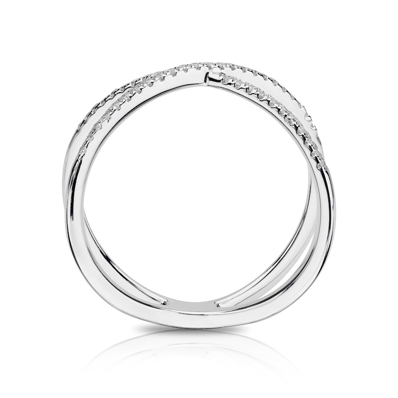 Main Image 3 of 9ct White Gold Cross Over 0.14ct Diamond Ring