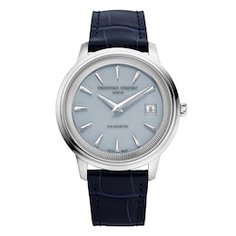 Frederique Constant Classics Moneta Solarmetre 39mm Blue Dial Leather Strap Solar Watch