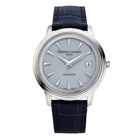 Frederique Constant Classics Moneta Solarmetre 39mm Blue Dial Leather Strap Solar Watch