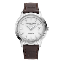 Frederique Constant Classics Moneta Solarmetre 39mm White Dial Brown Leather Strap Solar Watch