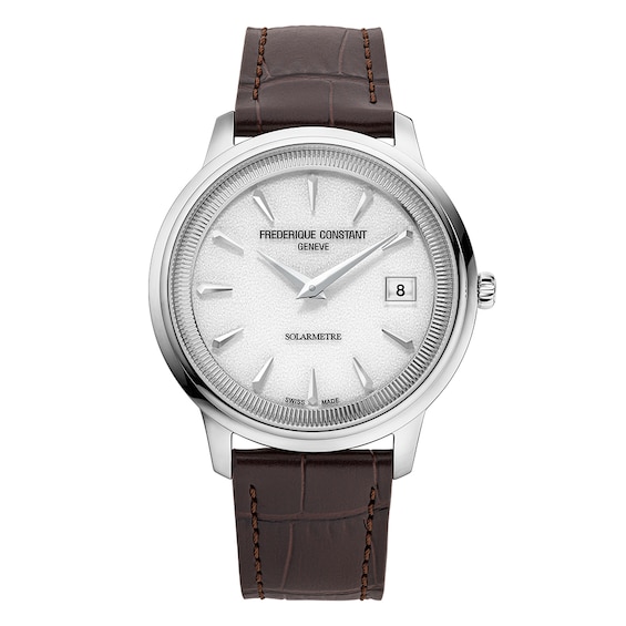 Frederique Constant Classics Moneta Solarmetre 39mm White Dial Brown Leather Strap Solar Watch