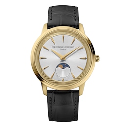 Frederique Constant Classics Moneta Moonphase 37mm Silver Dial Brown Leather Strap Watch