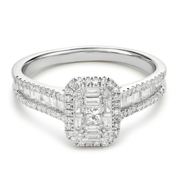 Platinum Round & Princess Cut 0.50ct Diamond Cluster Ring