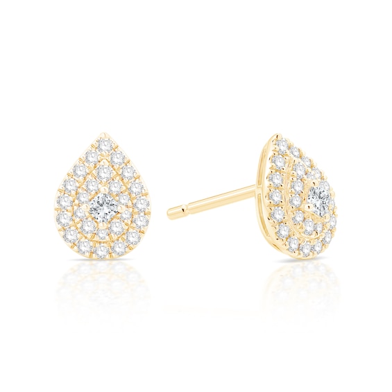 9ct Yellow Gold 0.50ct Diamond Pear Shaped Cluster Stud Earrings