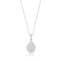 9ct White Gold 0.50ct Diamond Pear Shaped Cluster Pendant