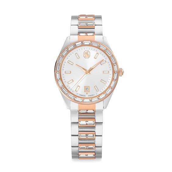Swarovski Matrix Date Watch Swiss Made Metal Bracelet Rose Gold Tone Mixed Metal Finish - Image 2