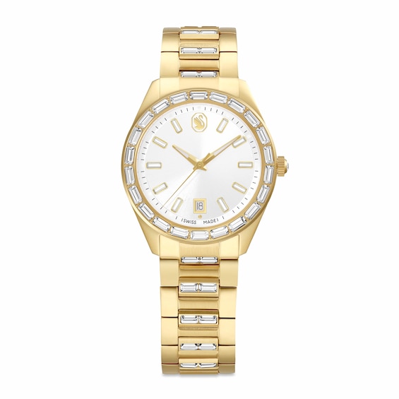 Swarovski Unisex Gold Tone Matrix Date Watch, Swiss Made, Metal Bracelet, Gold-Tone Finish - Image 2