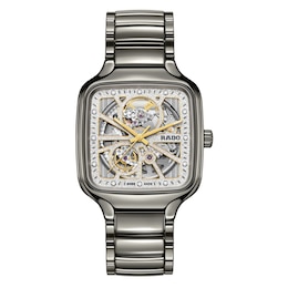 Rado True Square Automatic Open Heart Diamond 38mm Grey Dial Plasma Ceramic Watch