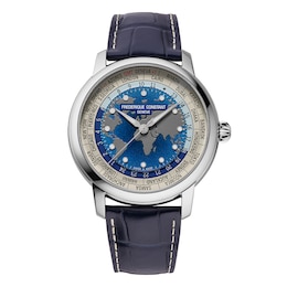 Frederique Constant Manufacture Classic Worldtimer 40mm Blue Dial Leather Strap Automatic Watch
