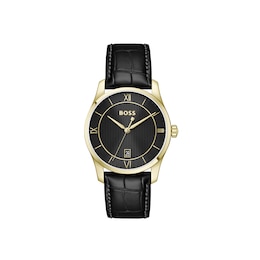 BOSS Principle Prestige Black Dial Black Leather Strap Watch