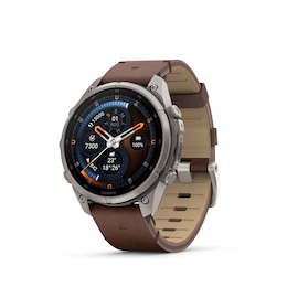 Garmin fenix 9 Pro inReach 47mm Titanium Black Dial Brown Leather Strap Watch