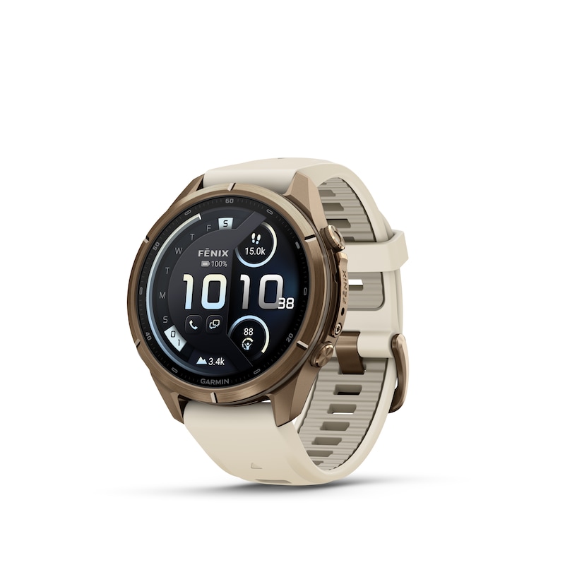 Main Image 1 of Garmin fenix 9 Pro inReach 43mm Autumn Gold Titanium Black Dial Cream Silicone Strap Watch