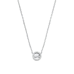 Michael Kors Women's Silver Tone Mini Pavé Logo Pendant Necklace