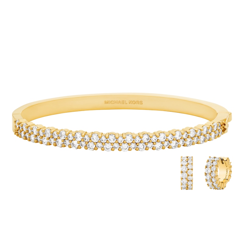 Main Image 1 of Michael Kors Women's Gold Tone Pavé Bangle & Huggie Earring Set