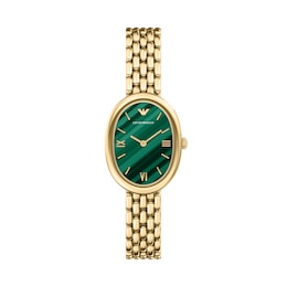 Emporio Armani Sinfonia 34 x 26mm Malachite Dial Gold Tone Stainless Steel Bracelet Watch