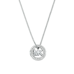 Michael Kors Women's Silver Tone Pavé Logo Pendant Necklace