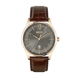 BOSS Distinction 42mm Grey Dial Brown Leather Strap Watch