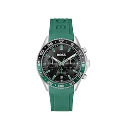 BOSS Runner 44mm Black Dial Green Silicone Strap Watch