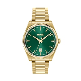 BOSS Cheswick 40mm Green Dial Gold IP Bracelet Watch