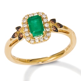 Le Vian 14ct Yellow Gold Emerald & 0.18ct Diamond Ring