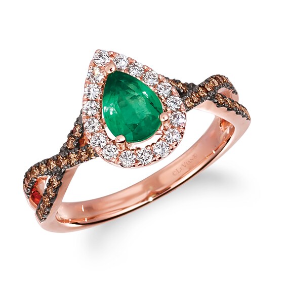 Le Vian 14ct Rose Gold Emerald & 0.45ct Diamond Ring