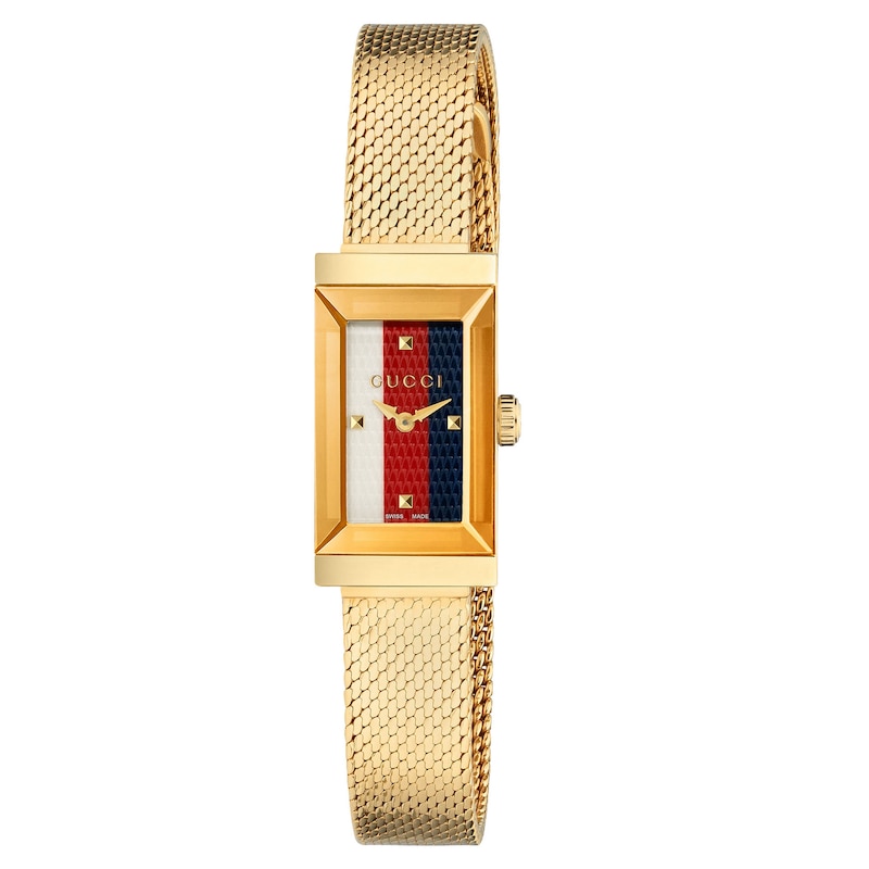 Gucci G-Frame Yellow Gold-Tone Mesh Bracelet Watch