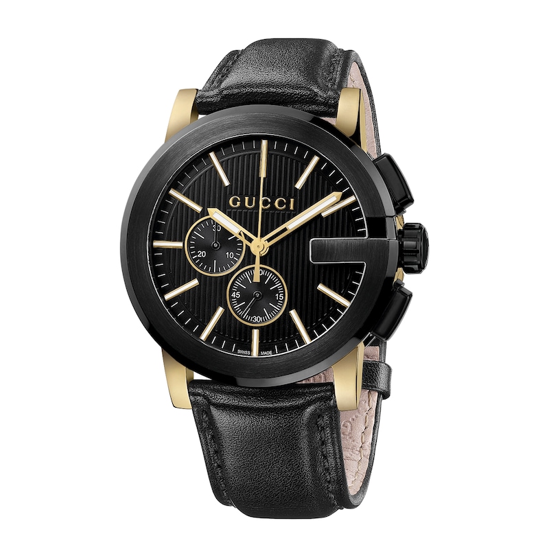 Gucci G-Chrono Black Leather Strap Watch