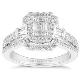 Vera Wang Platinum 1.18ct Total Diamond Emerald Cut Ring