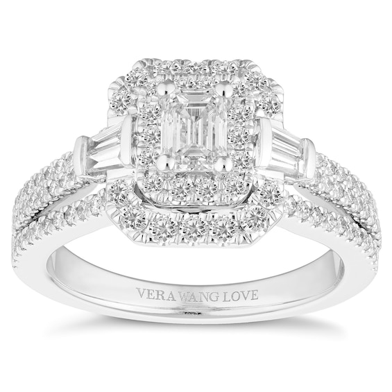 Vera Wang Platinum 1.18ct Total Diamond Emerald Cut Ring