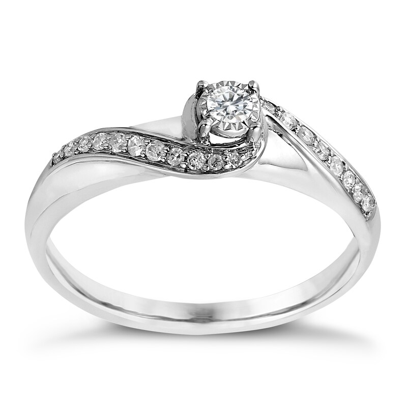 Main Image 1 of Engagement Ring 9ct White Gold 0.17ct Total Diamond Illusion Solitaire Ring