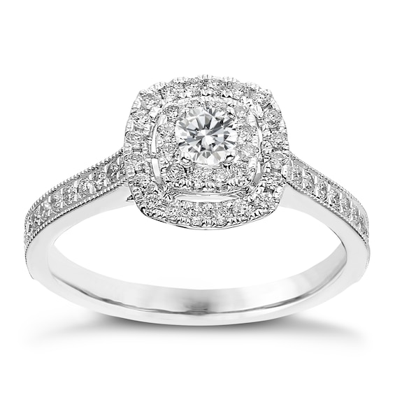 Engagement Ring 9ct White Gold Double Halo 0.50ct Diamond Ring