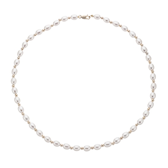 9ct Yellow Gold Cultured Freshwater Pearl And Bead Necklace