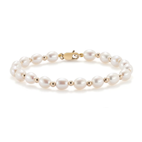 9ct Yellow Gold 7 Cultured Freshwater Pearl 5.5-6mm Bead Bra