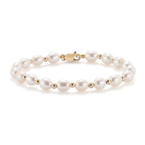 9ct Gold Cultured Freshwater Pearl 5.5-6mm Bead Bracelet