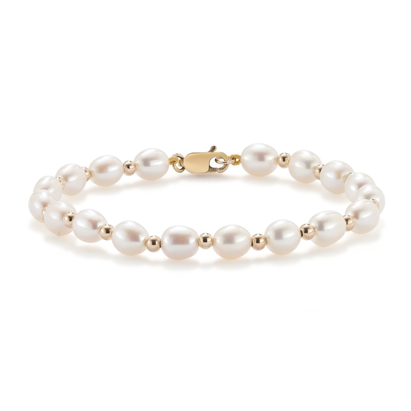 9ct Gold Cultured Freshwater Pearl 5.5-6mm Bead Bracelet