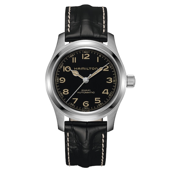 Men's Hamilton Khaki Field Murph Black Leather Strap Watch
