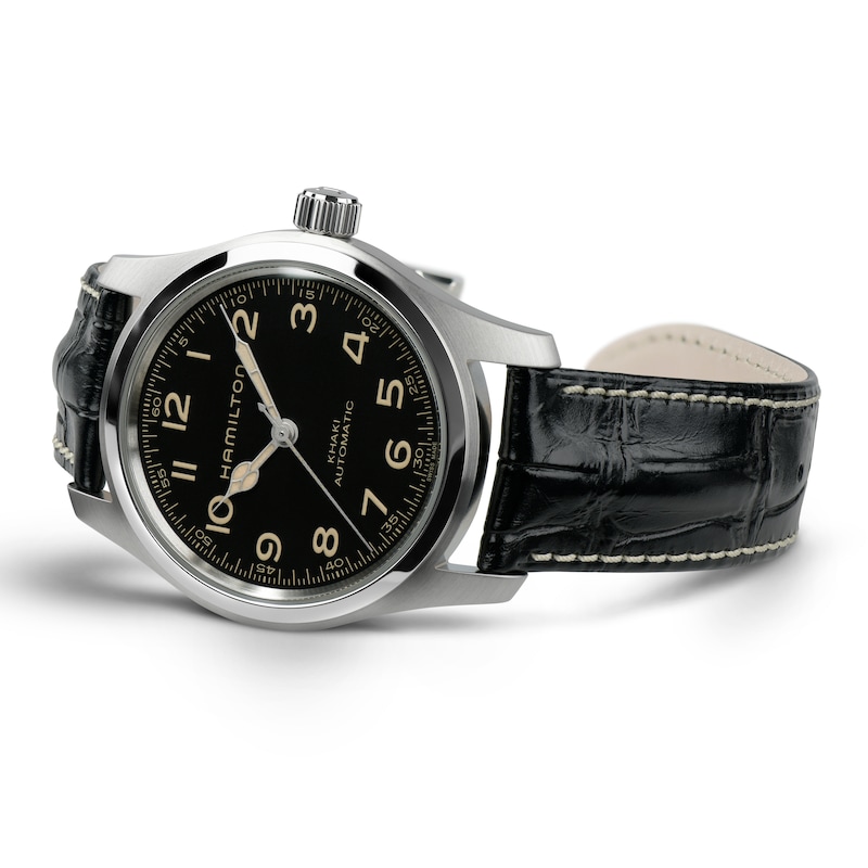 Hamilton Khaki Field Murph Black Leather Strap Watch